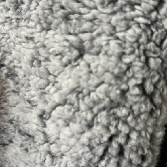 Black/white/silver/gray sheepskin hooded reversible coat sweater jacket cardigan - Picture 5 of 7